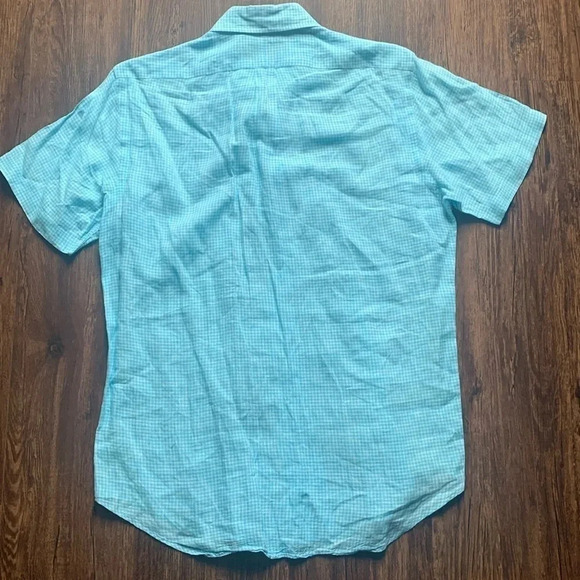 Ralph Lauren Polo Gingham Shirt Size Medium Blue 100% Linen - Picture 5 of 7